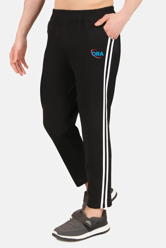 Men Striped Black Track Pants