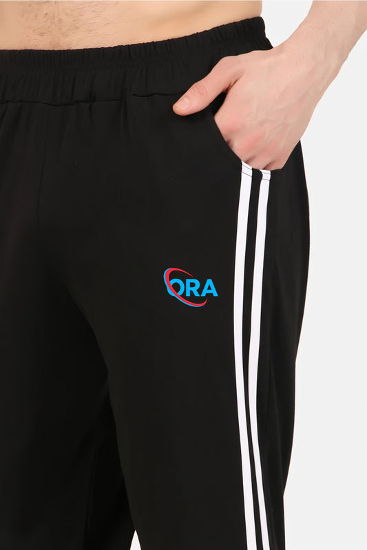Men Striped Black Track Pants