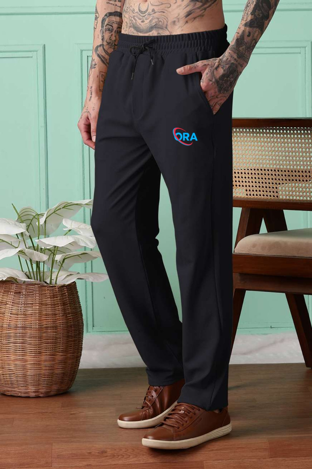 Men Solid Black Track Pants