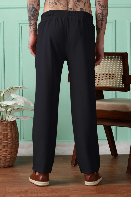 Men Solid Black Track Pants